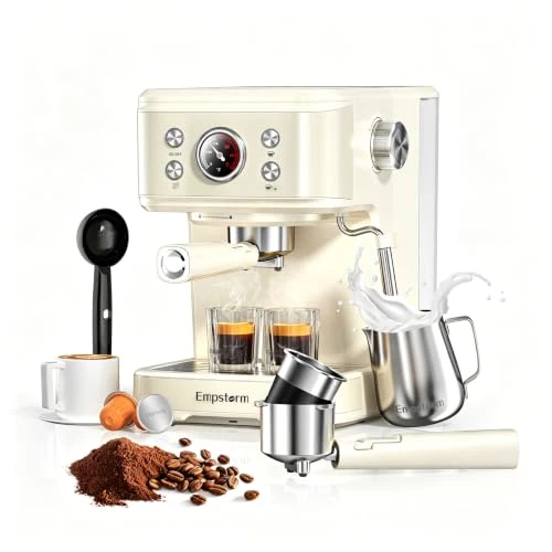 Relaxed 04E 20 Bar Espresso Machine with Milk Frother Steam 1100W Cream white Original Design