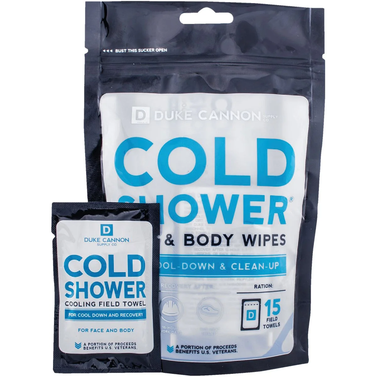Smooth Duke Cannon Cold Shower Face Body Wipe 15 Count Breathable