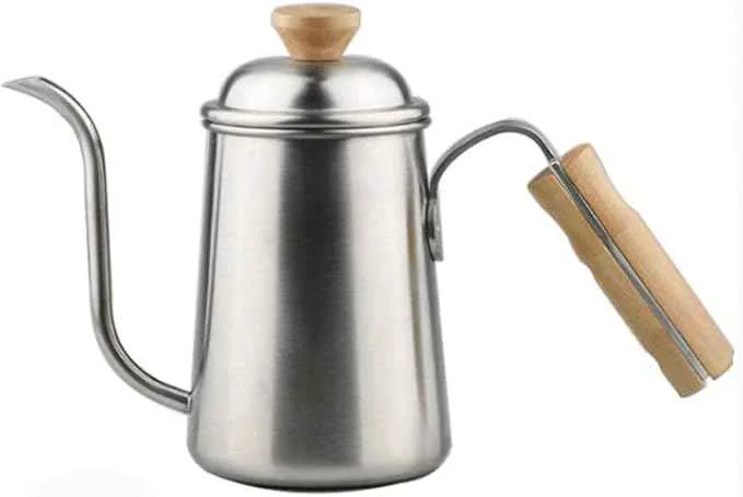 Fashionable Long Narrow Spout Coffee Pot Stainless Steel Wooden Hand Pour Over Drip Kettle for Maker Proven