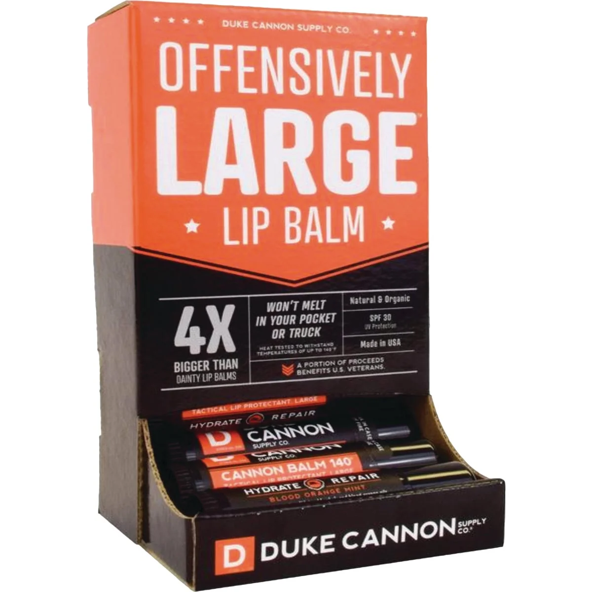 Eco-Friendly Duke Cannon Hydrate Repair 0.56 Oz. Orange Mint 30 SPF Lip Balm Fast