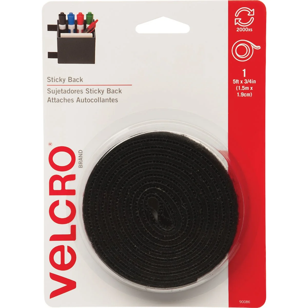 Eco-Friendly VELCRO Brand 3 4 In. x 5 Ft. Black Sticky Back Reclosable Hook Loop Roll Stylish