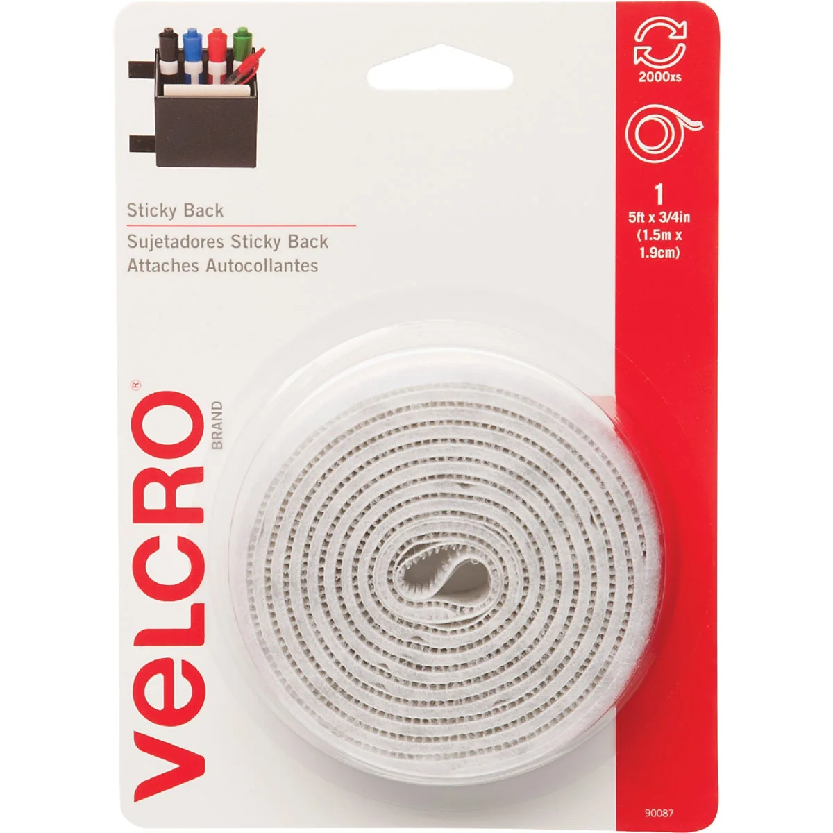 Premium VELCRO Brand 3 4 In. x 5 Ft. White Sticky Back Reclosable Hook Loop Roll Easy-to-Use