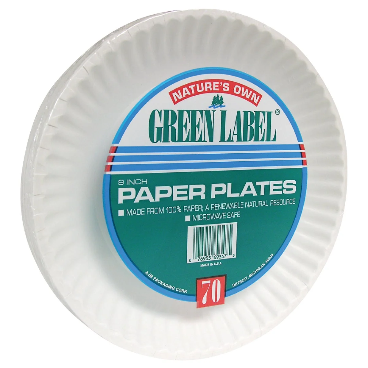 Modern AJM Nature’s Own Green Label 9 In. Paper Plates 70-Count Secure