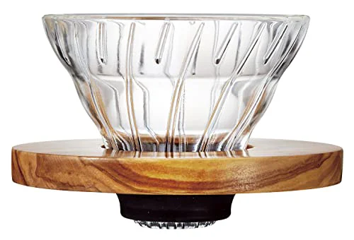 Soft VDGR-01-OV V60 Heat Resistant Glass Transparent Coffee Dripper Olive Wood 01 Coffee Drip for 1-2 Cups Powerful