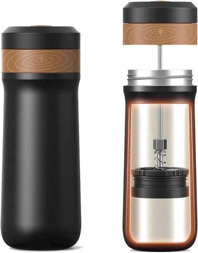 Modern Portable French Press Coffee Maker Travel French Coffee Maker Stainless Steel Coffee Mug 12 oz Double Mesh Filter Great for Camping and Traveling Consistent