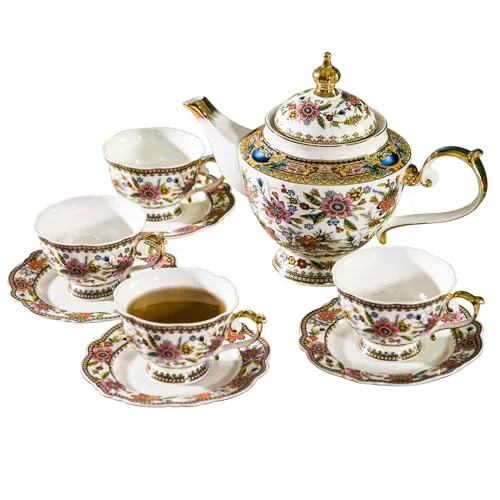 Easy-to-Use Fine Bone China Tea Set 13 Count Versatile