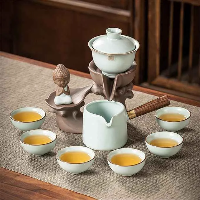 Flexible Ceramic Ge Kiln Automatic Tea Set Easy Brewing Teapot and Cups-suit14 Sophisticated