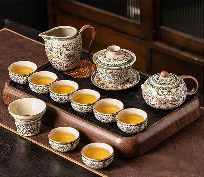 Minimalist Ru Kiln Enamel Gongfu Tea Set Gaiwan and Teacup Collection-suit19 Soft