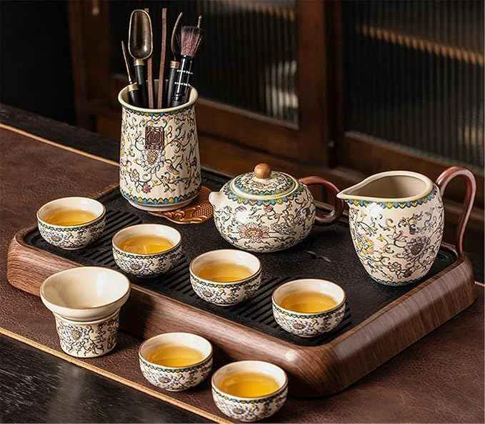 Unique Ru Kiln Enamel Gongfu Tea Set Gaiwan and Teacup Collection-suit17 High-Performance