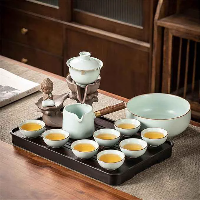 Sophisticated Ceramic Ge Kiln Automatic Tea Set Easy Brewing Teapot and Cups-suit22 Efficient