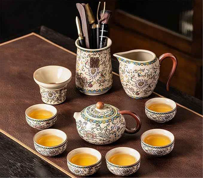 Sophisticated Ru Kiln Enamel Gongfu Tea Set Gaiwan and Teacup Collection-suit5 Relaxed