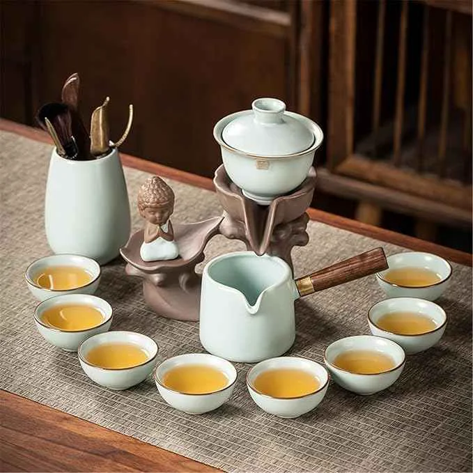 Unique Ceramic Ge Kiln Automatic Tea Set Easy Brewing Teapot and Cups-suit17 Reliable