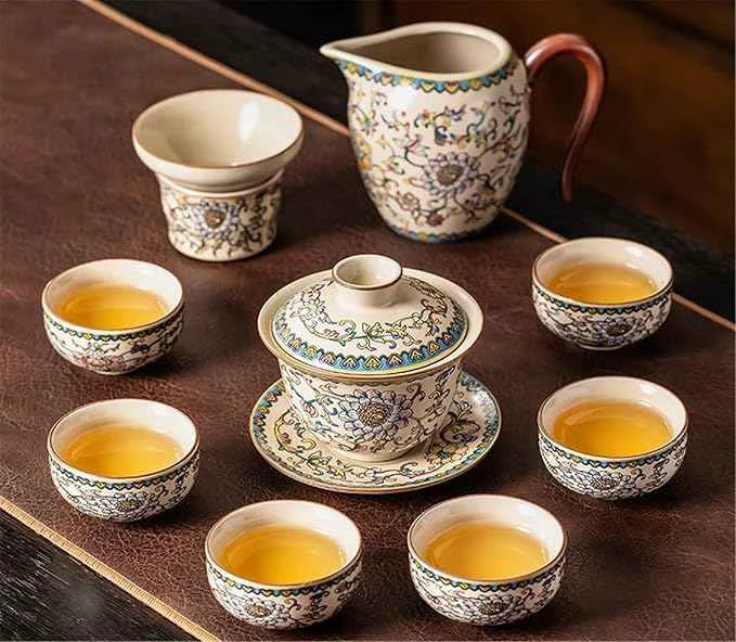 Stylish Ru Kiln Enamel Gongfu Tea Set Gaiwan and Teacup Collection-suit1 Certified