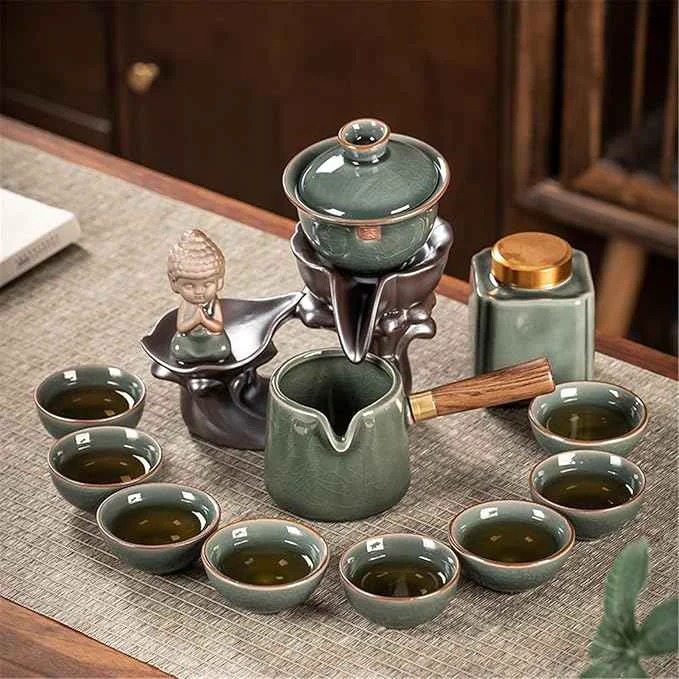 Breathable Ceramic Ge Kiln Automatic Tea Set Easy Brewing Teapot and Cups-suit5 Luxury