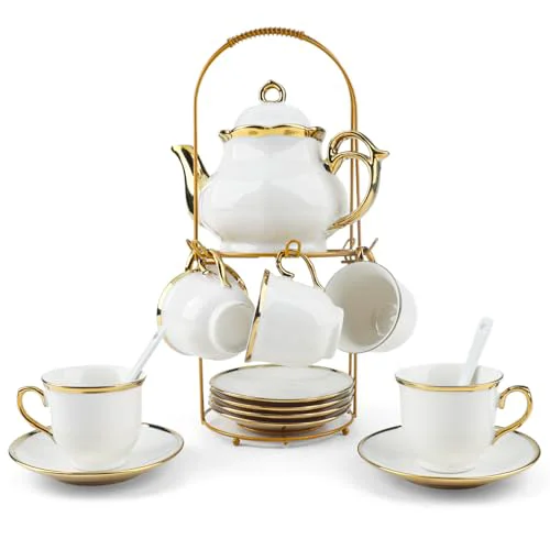 User-Friendly Porcelain Tea Set European Ceramic Tea Cup Saucer Gift Sets for Party 20 Count Solid