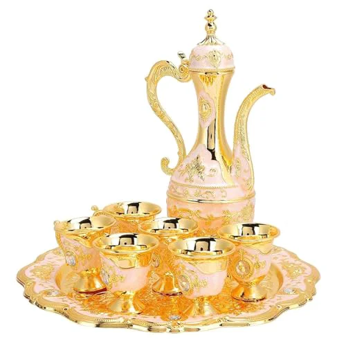 Next-Generation Gold Tea Set Vintage Coffee Pot Set with 6 Cups and Tray Reliable