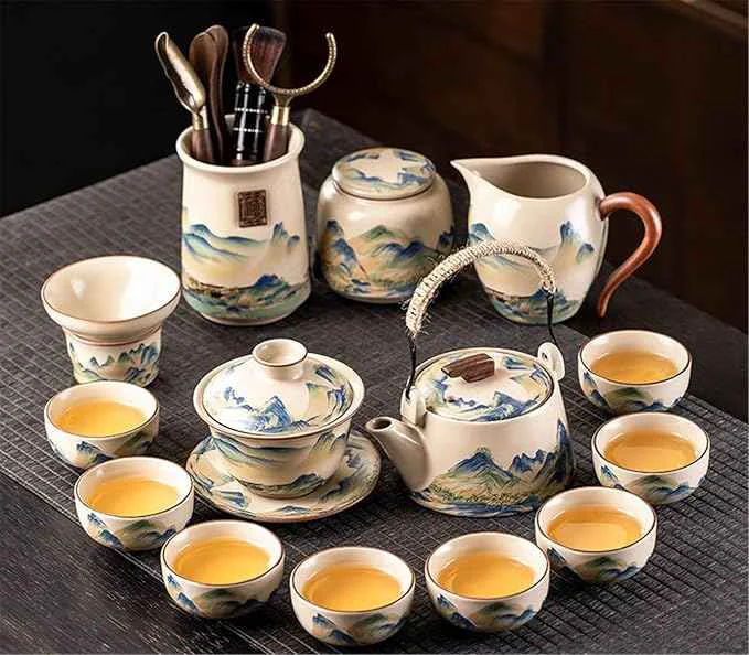 Recyclable Ru Kiln Gongfu Tea Set Compact Gaiwan for Office Use-suit13 Dependable