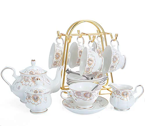 High-Quality Tea Set 22 Piece Porcelain Ceramic Coffee 22 Count Fast