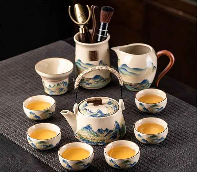 Genuine Ru Kiln Gongfu Tea Set Compact Gaiwan for Office Use-suit9 Fine Crafted