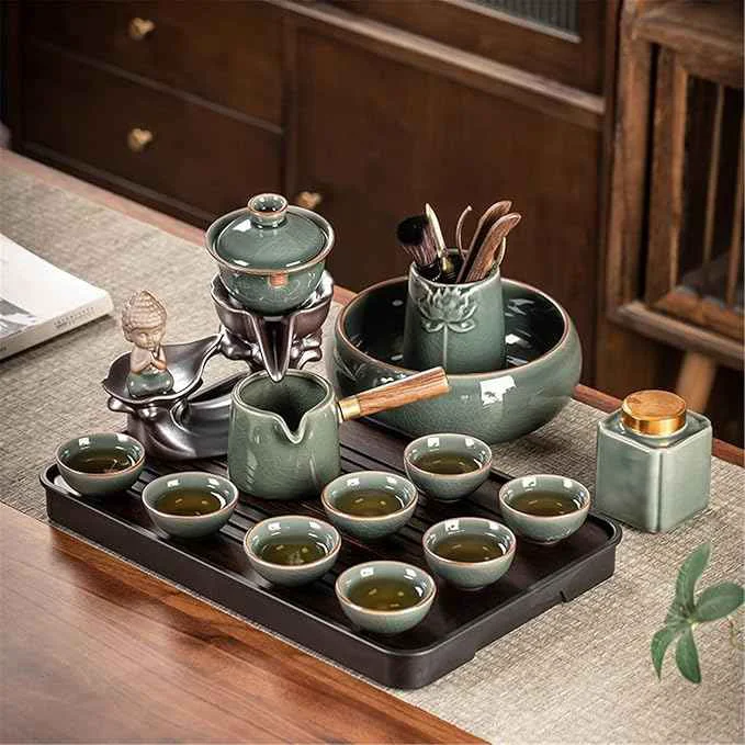 Carefully Designed Ceramic Ge Kiln Automatic Tea Set Easy Brewing Teapot and Cups-suit11 Premium Material