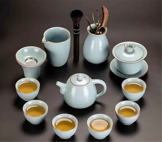 Powerful Sky Blue Ru Kiln Gongfu Tea Set Ceramic Teapot and Gaiwan-suit8 Long-Lasting