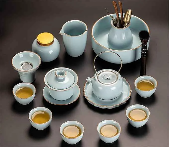 Breathable Sky Blue Ru Kiln Gongfu Tea Set Ceramic Teapot and Gaiwan-suit13 Consistent