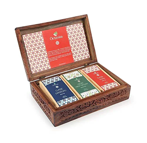Modern Wooden Caddy Tea Sampler Pack 60 Count Organic