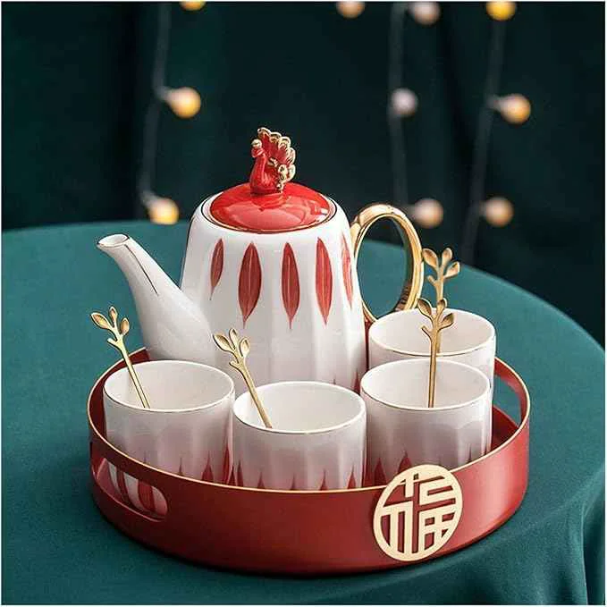 Dependable Iced Tea Pitchers Ceramic Luxury Tea Set Household Flower Tea Pot Water Kettle Cup Set Teaware 1 Teapot 4 Cups with Tray for Wedding Gift for Home Kitchen coffee cup Relaxed