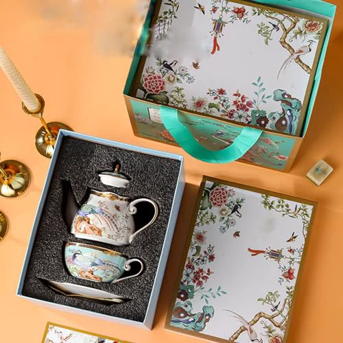 Pure 3 Pieces Ceramic Blue Birds and Flowers Tea for One Set Fast