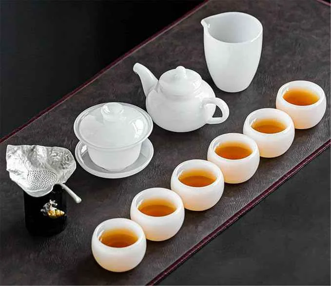 Outstanding Glass Tea Set with Large Gaiwan and White Porcelain Teapot-suit6 Trendy