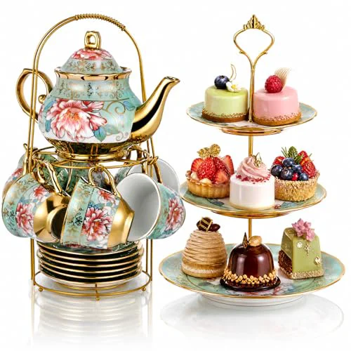 Safe 21 Pcs Porcelain Tea Set for Women Tea Party User-Friendly