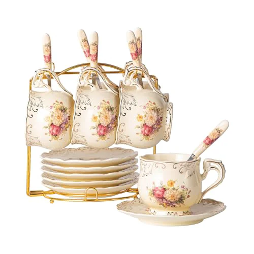Elegant Tea Cups and Saucers Set of 6 Casual