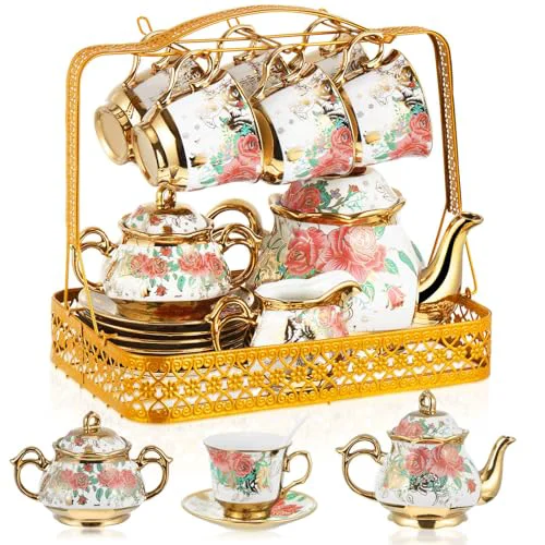 Pure 22 Pcs Vintage Porcelain Tea Sets for Adults High-Quality