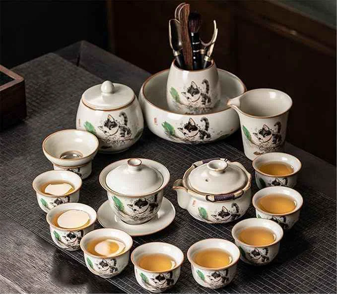 Original Ru Kiln Gongfu Tea Set Ceramic Teapot with Tray Set-suit7 Long-Lasting