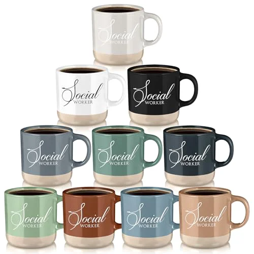 Premium Material 10 Pcs Social Worker Appreciation Gifts Bulk 13 oz Ceramic Coffee Mugs Thank You Cups Social Worker Graduation Gift for BSW MSW DSW LCSW Must Haves Office Work 10 Count Healthy