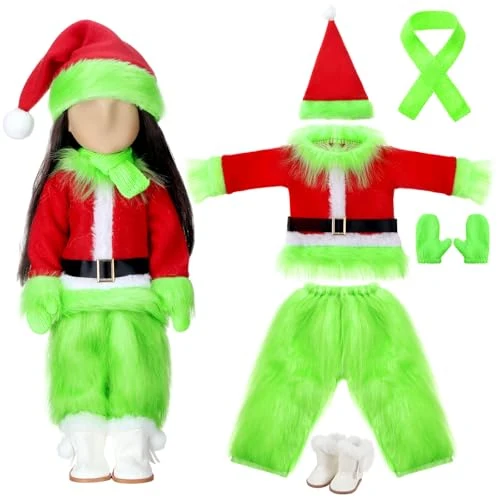 Luxury 8 Pcs 18 Inch Christmas Doll Clothes and Accessories Lime Green Winter Outfits Set Sweaters Trousers Hats Shoes for 18 Inch Doll Gifts 8 Count Fine Crafted