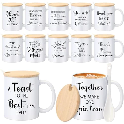 Selected 12 Pcs Thank You Coffee Mugs 12oz Ceramic Cups with Lid Spoon 12 Count Specialty