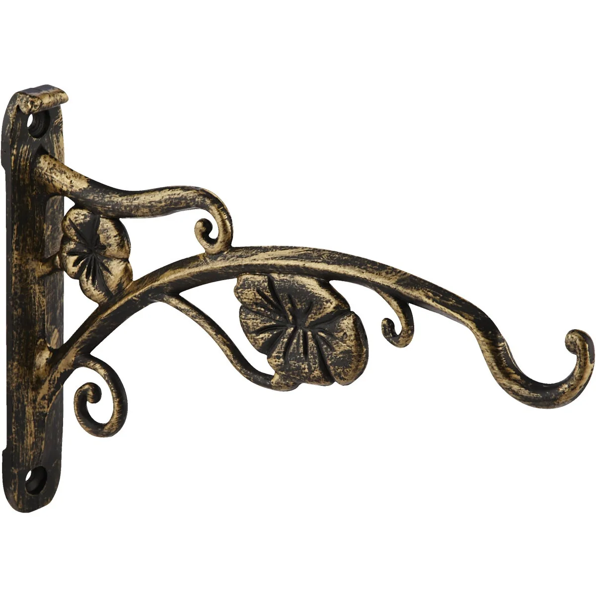 Consistent Panacea 9 In. Brushed Gold Flowers Cast Aluminum Decorative Hanging Plant Bracket Easy-to-Use