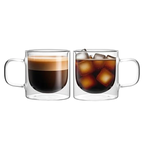 Efficient 12 OZ Double Walled Glass Coffee Mugs Set of 2 Clear Coffee Cups with Handle 355ml Hand 2 Count Environmentally Friendly
