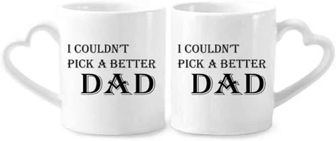 Official Pick A Better Dad Father’s Festival Quote Couple Porcelain Mug Set Ceramic Lover Cup Heart Handle Minimalist