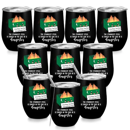 Flexible 10 Pcs Coworker Gift Dumpster Fire Tumbler with Straw Lid 10 Count Reliable