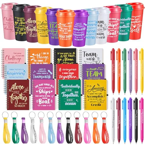 Expertly Made 12 Set 48 Pcs Team Appreciation Gifts Bulk Team Thank You Gift Set 16 oz Coffee Cups Thank You Mini Spiral Notebooks Pens Keychains for Staff Teacher 48 Count Effective