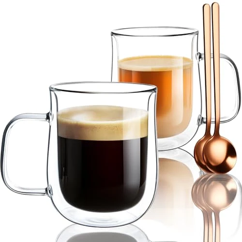 Detailed Double Walled Glass Coffee Mugs 4 Count Classic