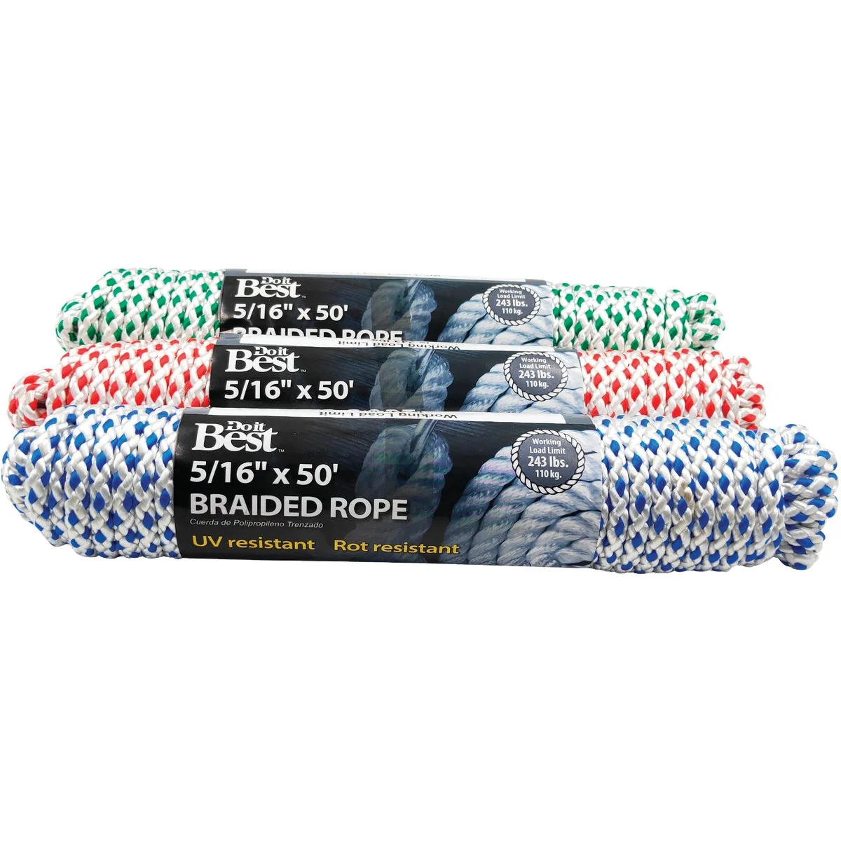 Comfortable Do it 5 16 In. x 50 Ft. Assorted Colors Diamond Braided Polyester Packaged Rope Green