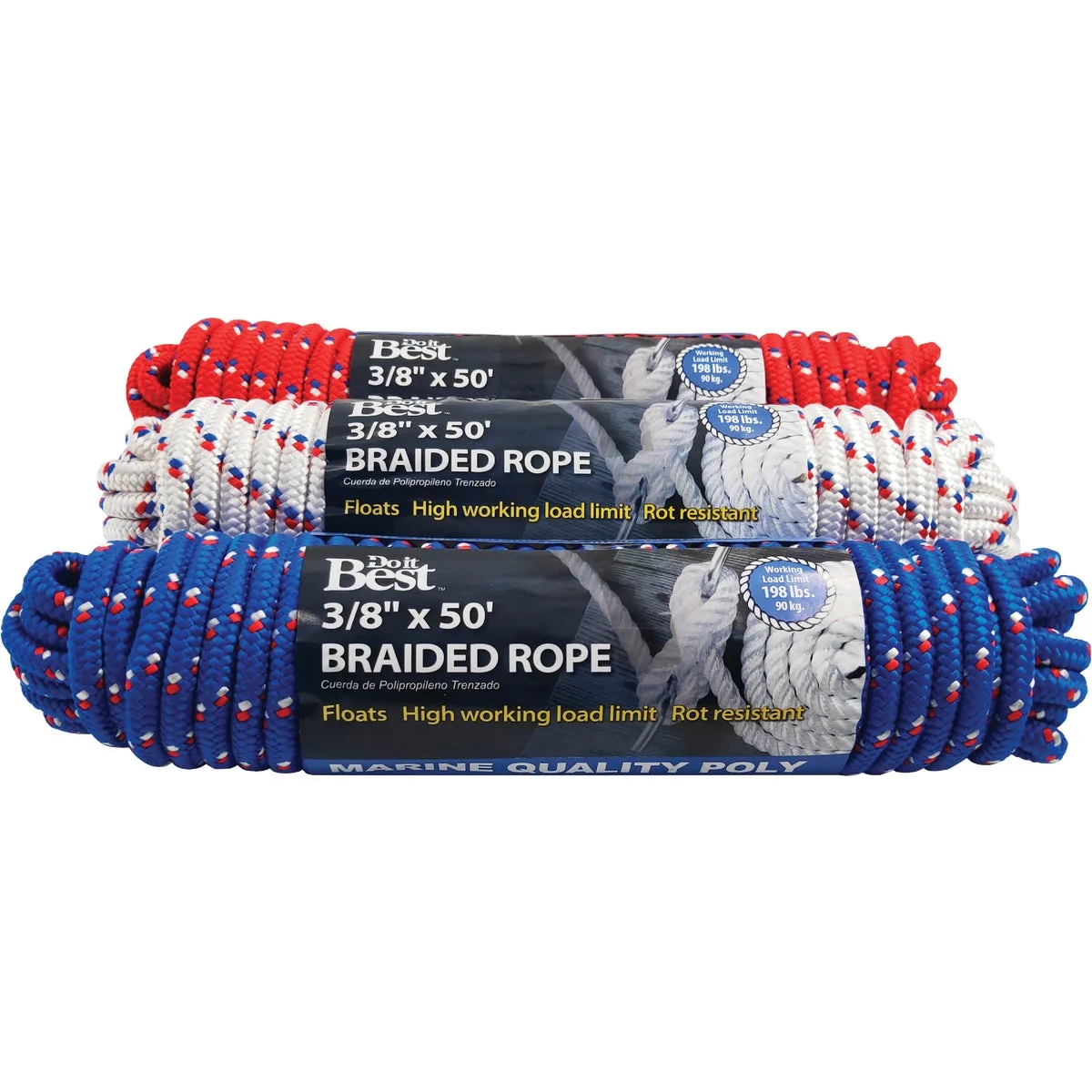 Breathable Do it 3 8 In. x 50 Ft. Assorted Colors Diamond Braided Polypropylene Packaged Rope Recyclable