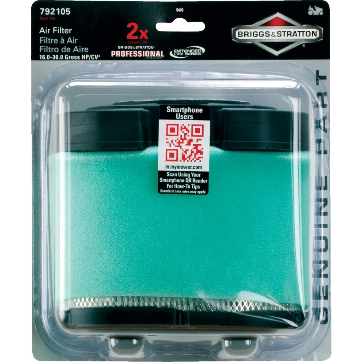 Traditional Briggs Stratton 16 To 27 HP Paper Engine Air Filter with Pre-Cleaner Reusable