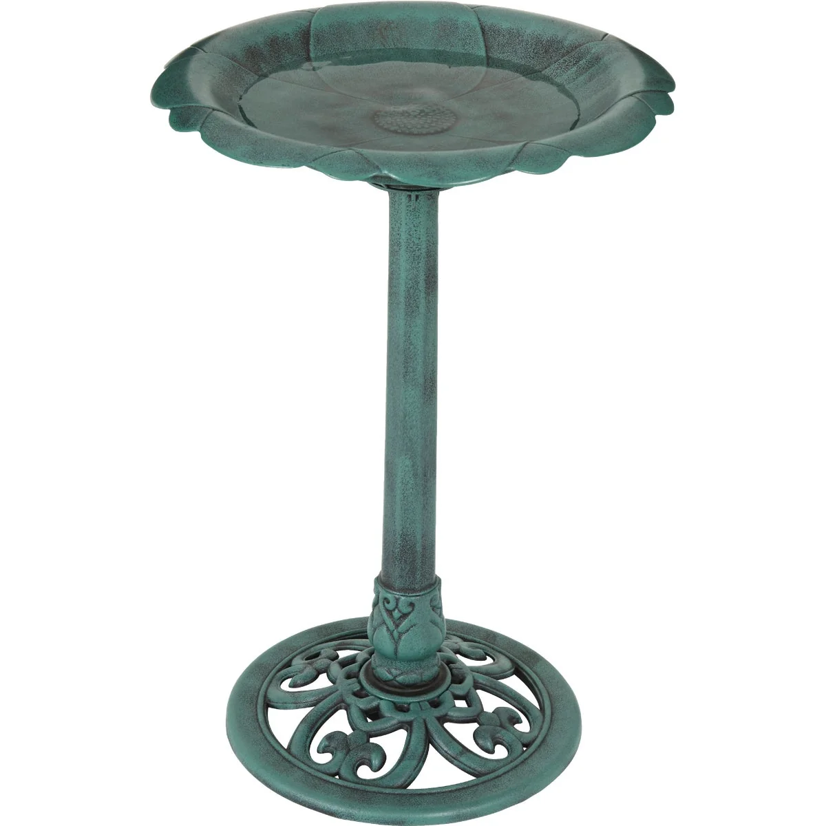 Fine Crafted Garden Antique Verdigris Flower Pedestal Bird Bath Unique