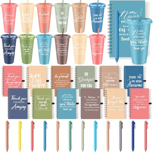 Healthy 36 Pcs Employee Appreciation Gifts Bulk 24 oz Thank You Tumbler with Lid and Straw Mini Spiral Notebooks and Pens Appreciation Gifts for Team Employee Coworkers Teacher 36 Count Efficient