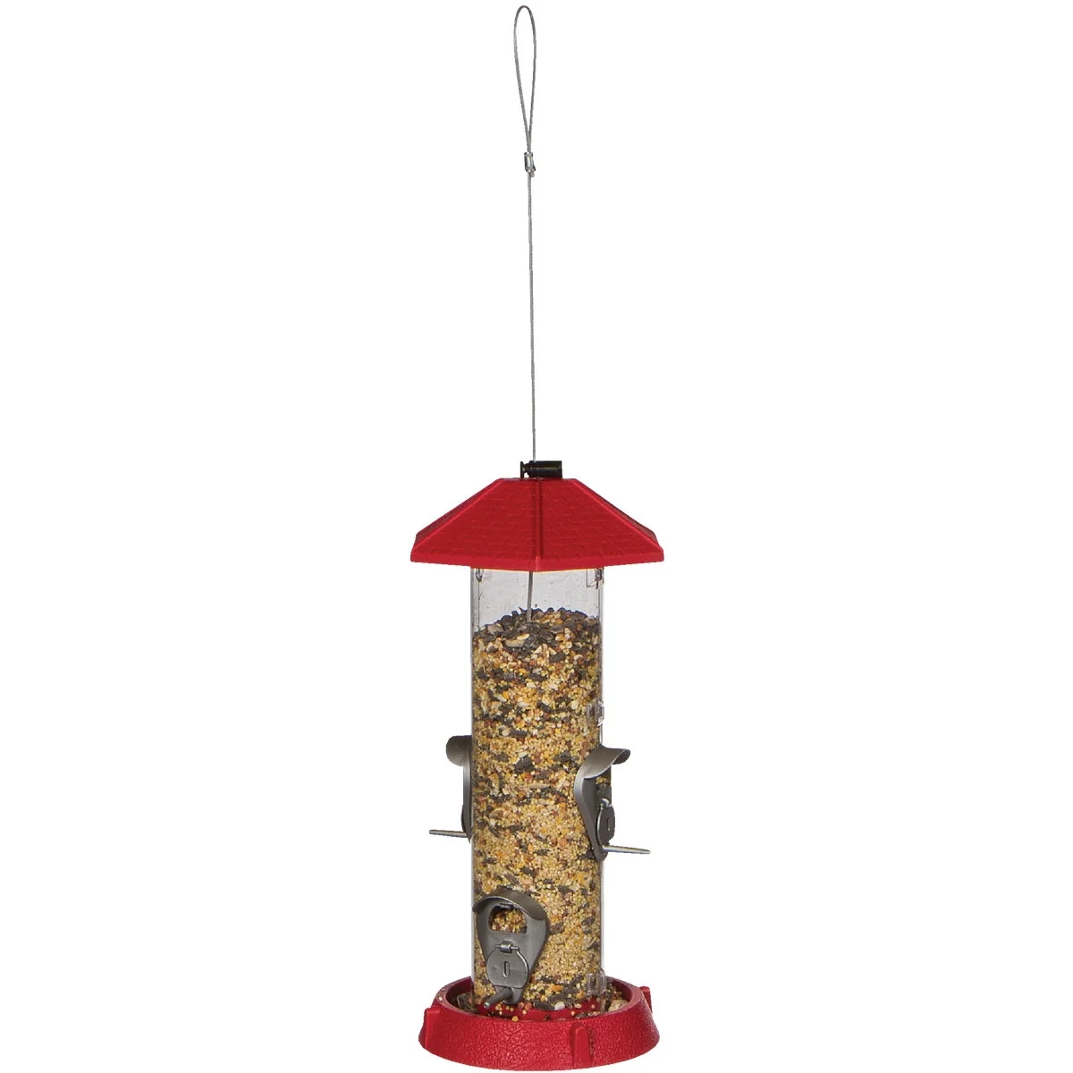 Soft North States Red Plastic Tube Bird Feeder Functional