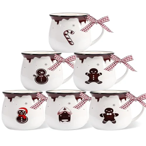 Breathable 6 Set Christmas Coffee Mug Ceramic 12oz Hot Cocoa Cup 6 Count Efficient